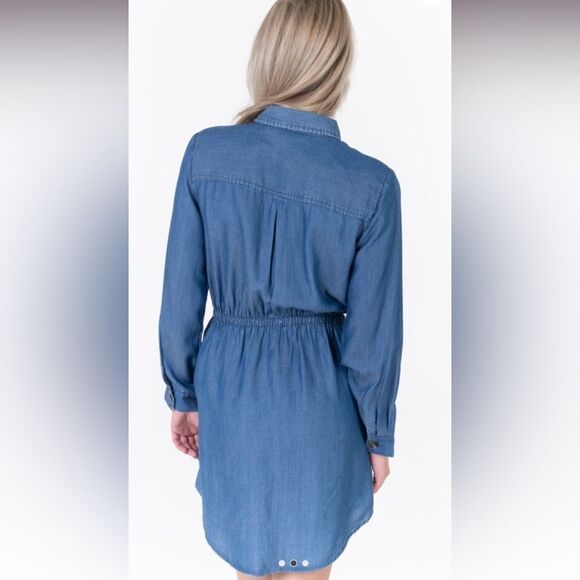 New American Eagle Chambray Long Sleeve Button Dress Lyocell - Picture 2 of 7